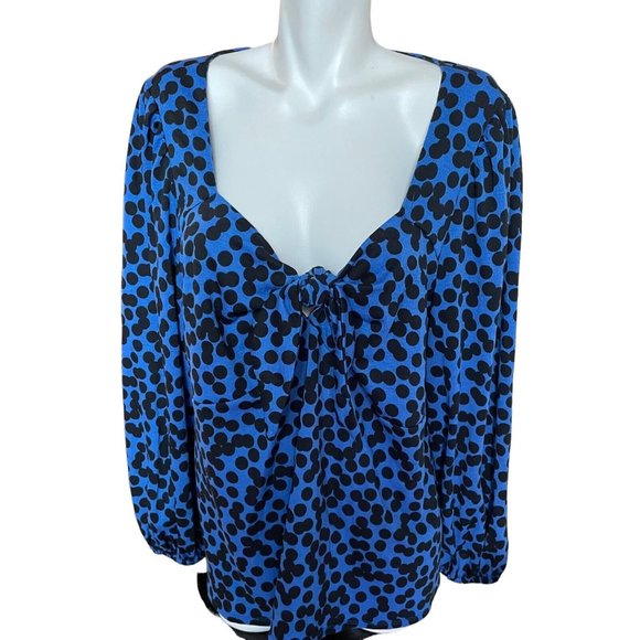 Ava & Viv Top Tunic Women's Size XXL Blue Black Circles V-Neck Ties Chest - Picture 1 of 7